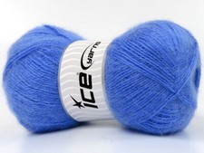 4-Skein Lot Mohair Pastel Yarn Fine 4x100g/500m Light Blue