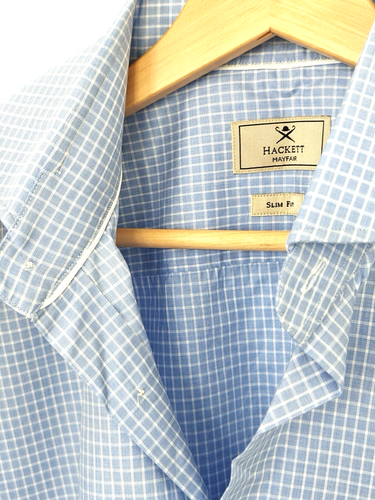 Hackett Mayfair Herren Hemd Kariert Slim Fit Medium Himmelblau Weiß - Bild 3 von 4