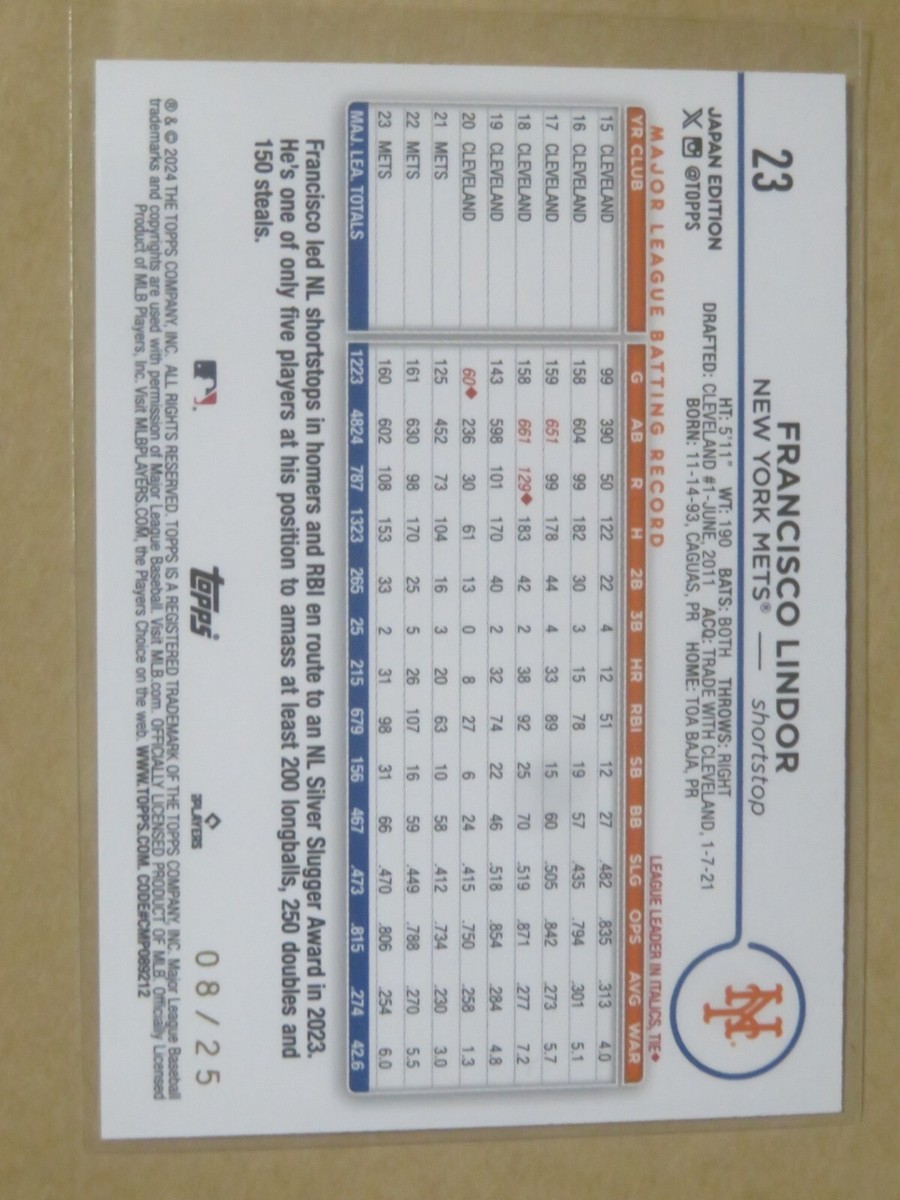 2024 TOPPS BASEBALL JAPAN EDITION FRANCISCO LINDOR GOLD 08