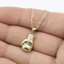 7/8" Shiny Boxing Glove Pendant & Chain Necklace Set Real 10K Yellow Gold