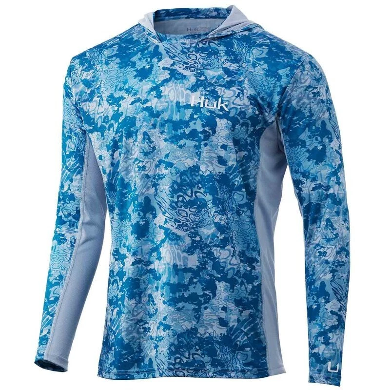 HUK Mens Icon X Tide Change Exuma Hooded Long Sleeve Shirt - Mens Medium