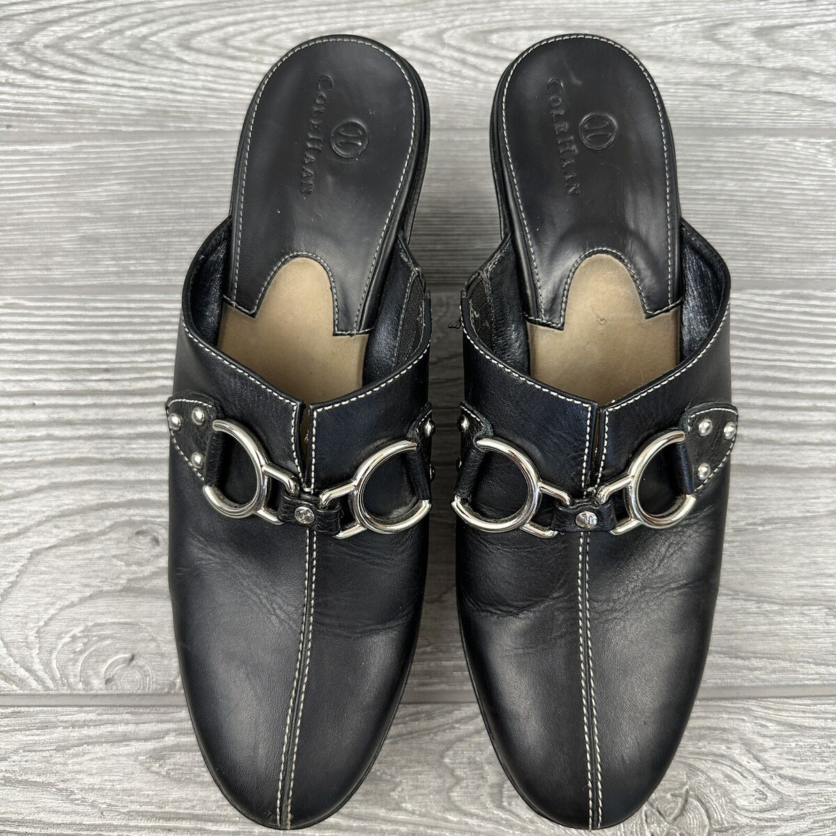 Cole Haan Jianna Black Leather Women 8.5AA Silver Buckle Cole Haan Jianna Black Leather Women 8.5AA Silver Buckle