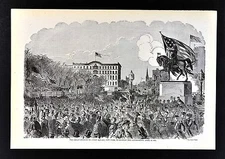 Harper's Civil War Woodcut Print - Union Square Government Rally  New York City