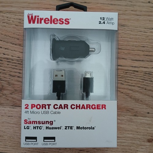 Samsung LG, HTC, Wireless 12 Watt 2.4AMP 2 Port Car Charger USB 4 Ft