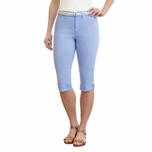 Gloria Vanderbilt Women's Mila Belted Skimmer Capri Pants Blue Neptune  Breeze 6