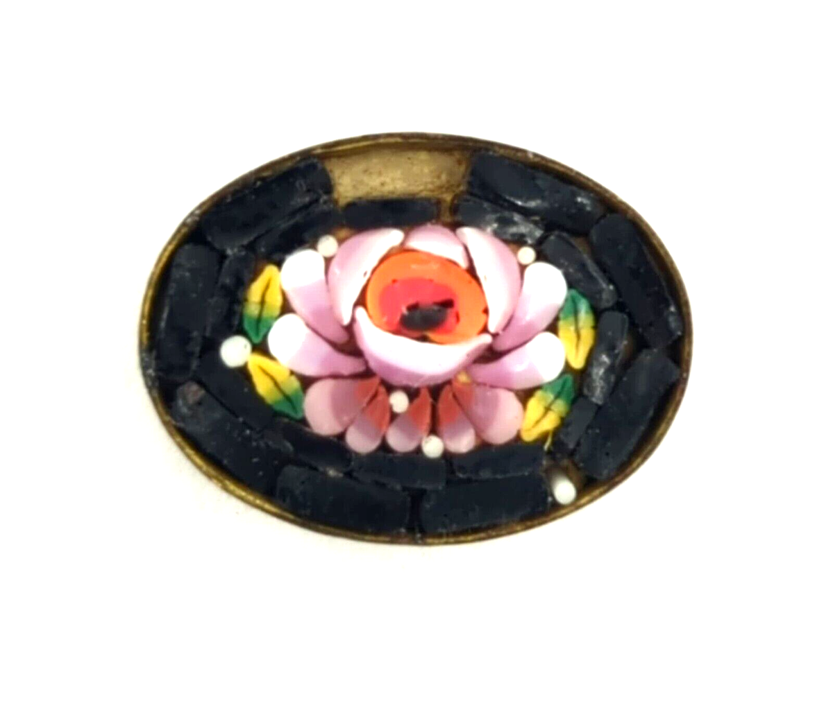 NOS Antique Oval Micromosaic Purple Flower Design Piece 1/order