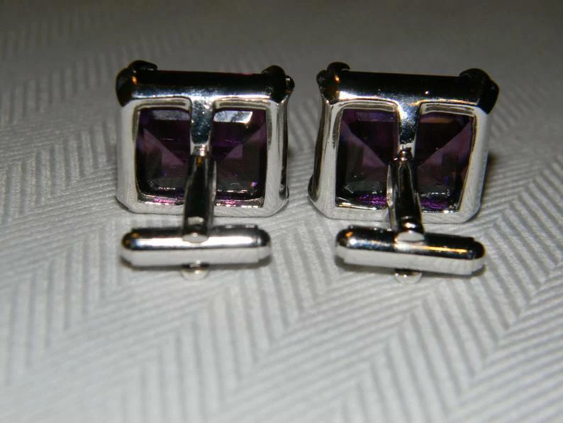Gemelos Asscher Shape violeta púrpura 20,00 quilates amatista en plata maciza real 935 Foto 2 de 4