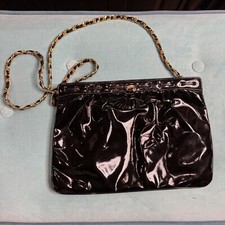 VTG Susan Gail Black Patent Leather Purse Genuine Leather, Chain Strap, USA Made
