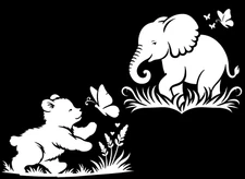 Baby Bear & Elephant Butterfly Two 5" White Vinyl Decals Car Truck Van Window