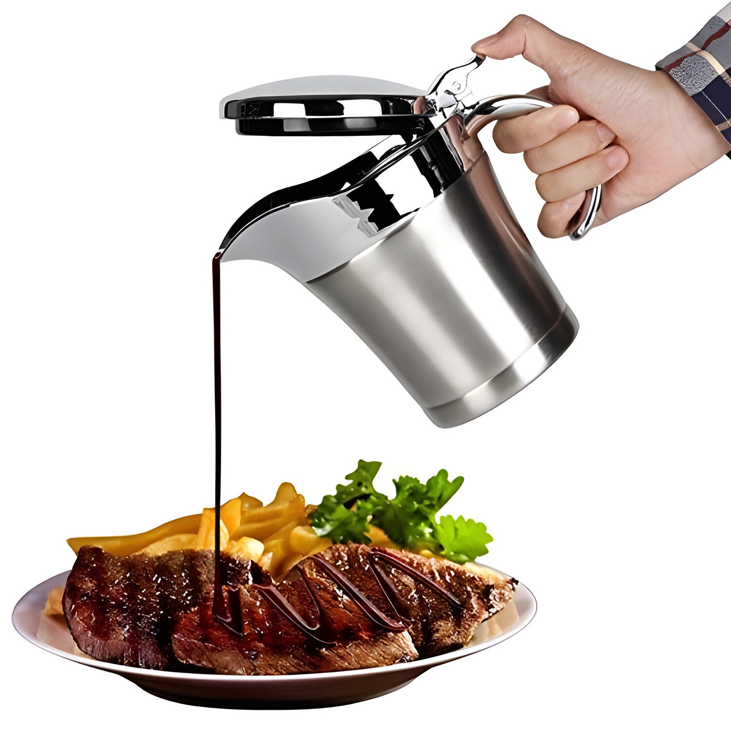 Edelstahl Thermo Sauciere Einhand Soßenkanne, verchromt zum Servieren von Saucen