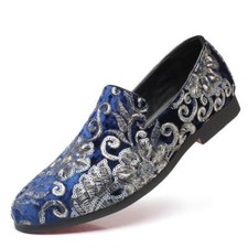 2025 Men's Sequins Shoes Floral Slip On Loafers Formal Business Casual Fashion