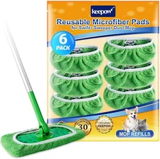 KEEPOW Reusable Wet Pads Refills Compatible with Swiffer Sweeper Green-6 Pack 