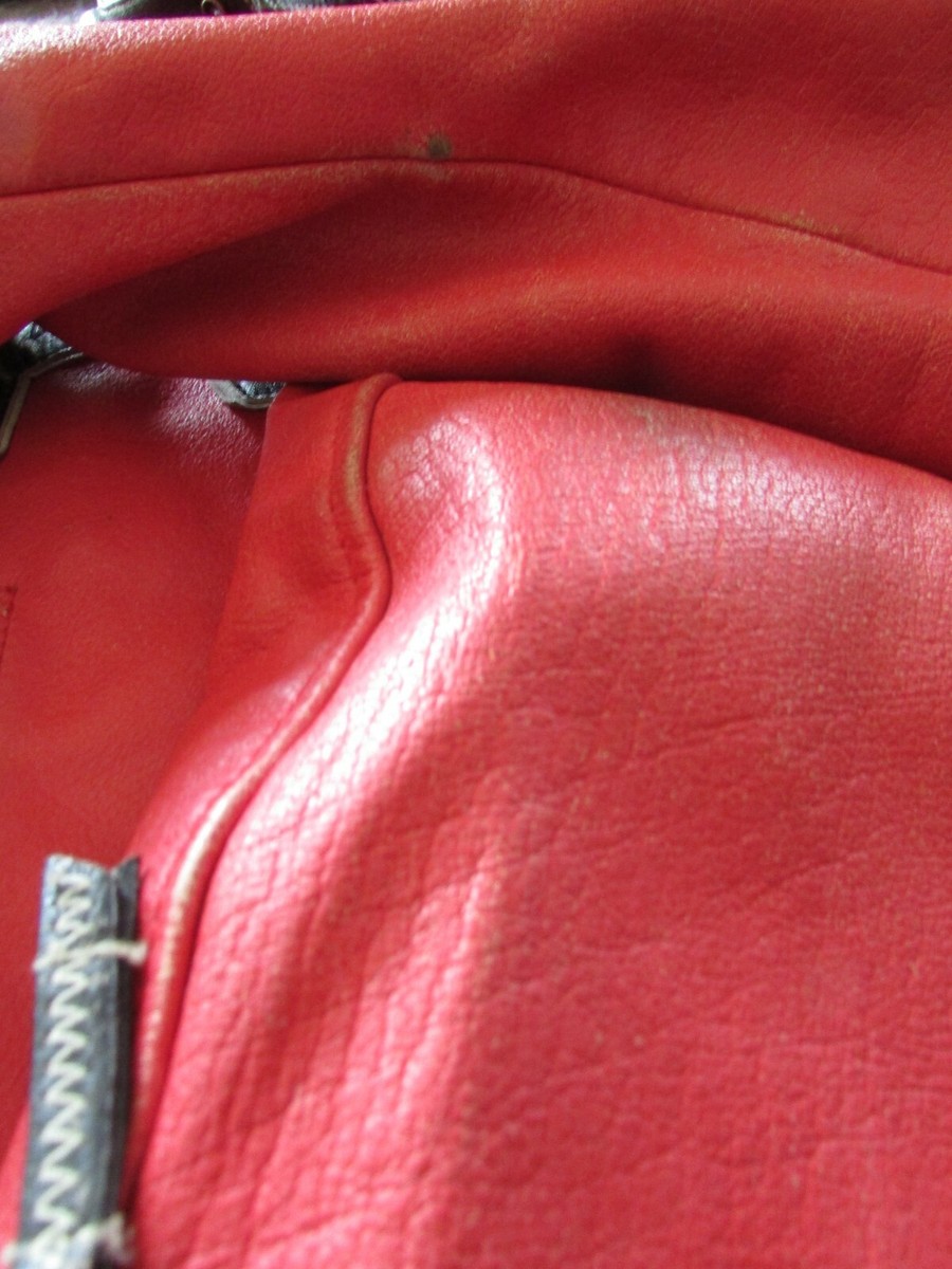 Blouson Motard Vintage En Cuir Rouge TEDDY SMITH - Taille M - Style Perfecto - Occasion Très Bon état