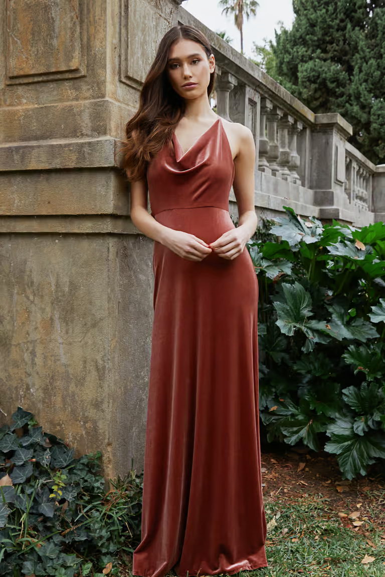 Jenny Yoo English Rose Velvet Sullivan Bridesmaid Maxi Dress Womens 14 Pink