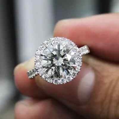 3 CTW Round Cut Real Moissanite Engagement Wedding Ring 14k White Gold Plated
