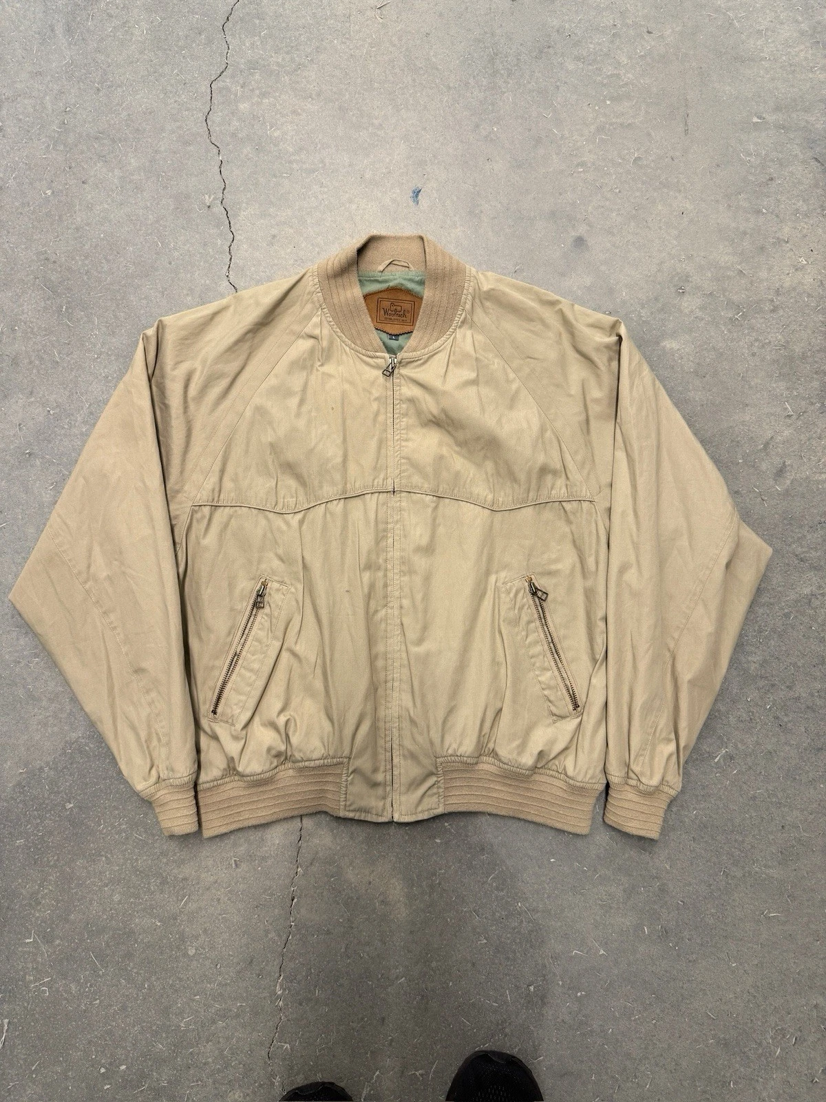Woolrich Beige Bomber Jacket Men’s Size L Outdoor Casual Vintage Style USA