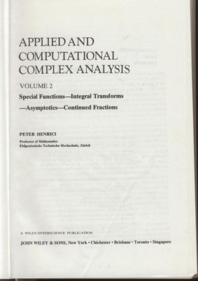 Applied and Computational Complex Analysis Henrici, Peter: