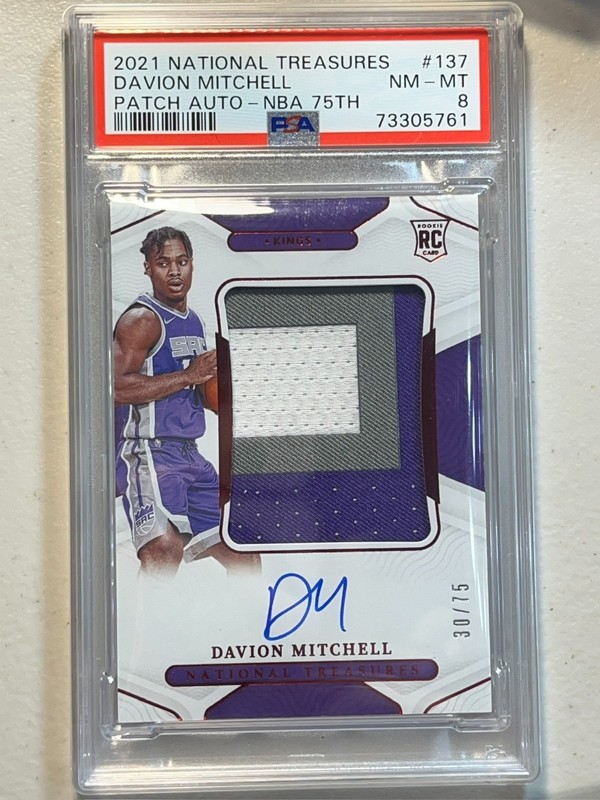 Davion Mitchell PSA 8 2021 National Treasures /75 Red RPA Patch Auto Autograph