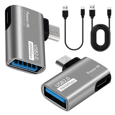 2 Pack OTG Cable Adapter Left Right Angle Powered Micro USB For Fire Stick