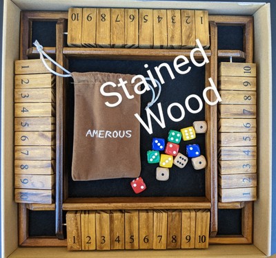 Amerous 4-Player Shut The Box Dice Game 4 Sided Wooden Board 100% Complete