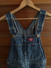 Dickies Men's Denim Bib Overalls Distressed fades 90s USA made red stitch 32"