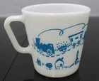 Vintage PYREX  CHILD's  BLUE TRAIN  MUG  Milk Glass  Coffee Cup    10 oz  #1410