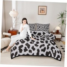 Abstract Cheetah Skin Spots Comforter Set Size,Kids Girls Woman King Black Grey