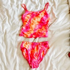 VTG Neon Colorful Kathy Irelands Tankini Bikini 2- Piece Swim Suit Size 6 Y2K