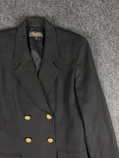 Brooks Brothers Women Vintage Black Wool Double Breasted Blazer Gold Buttons