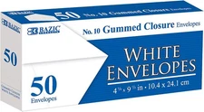 BAZIC Products White Envelope #10 Gummed Seal 4 1/8 x 1-Pack, (50-count) 