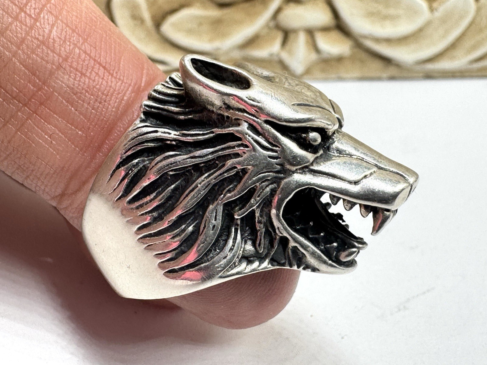 Vintage Solid Sterling Silver Ring 925 Native Wol… - image 4