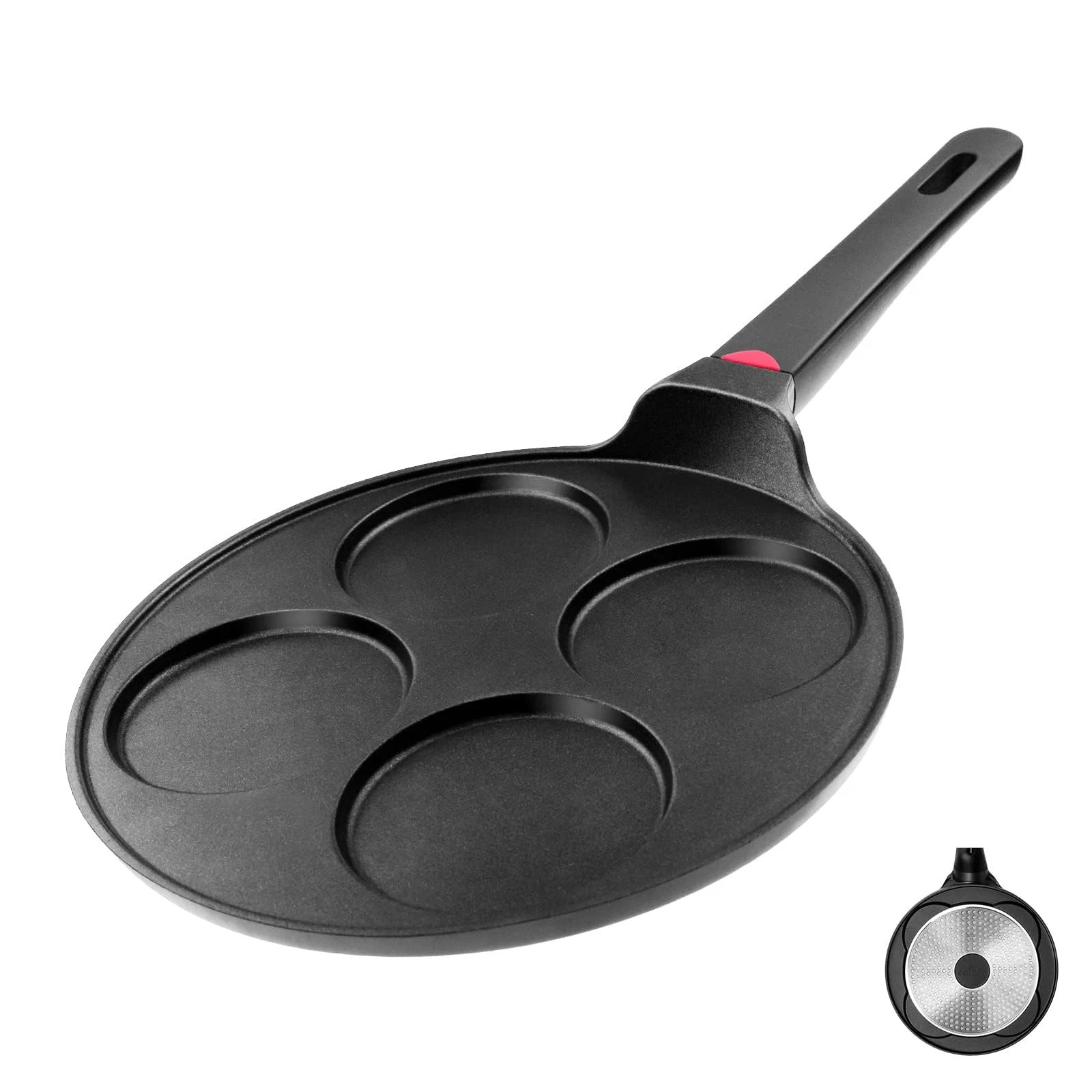 Nonstick Pancake Pan, 10.5" Silver Dollar Griddle, 4 Mold Egg Skillet, PFOA Free