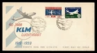 DR WHO 1959 NETHERLANDS FDC KLM FIRST FLIGHT ANIV COMBO R56156