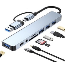 USB C Hub USB Hub 3.0, Aluminum 8 in 1 USB Extender with SD/TF Card Reader, 3...