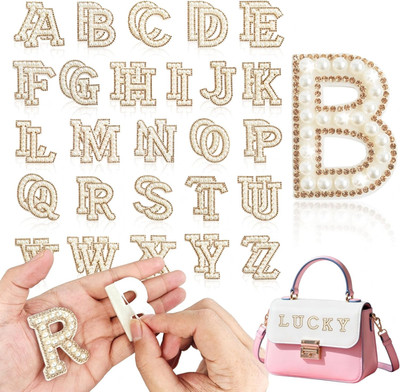 52Pcs Pearl Letter Patches, Self Adhesive Pearl Rhinestone Letter Patches A-Z fo