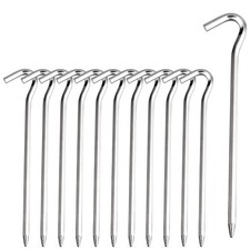 Tent Pegs - 12Pcs Aluminium Stakes with Hook - 7" Silver 12pcs