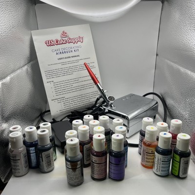 U.S. Cake Supply Cake Decorating Airbrush Kit Compressor 21 Expired Sealed Color