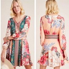 Farm Rio for Anthropologie Floral Boho V-Neck Mini Dress Topanga Side Pockets XL