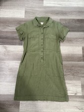 J.Crew Olive Green Utility Shirt Dress Women’s 12 Lyocell Short Sleeve Pockets