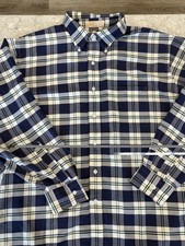 Vtg LL BEAN Plaid Blue White Button Up Shirt Single Needle Mens USA Made