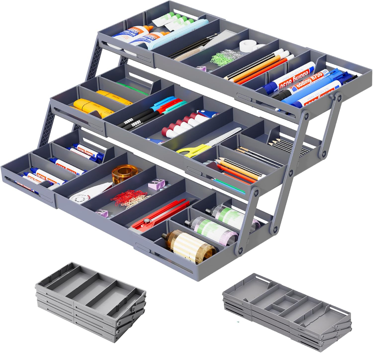 3-Tier Expandable Grey Smart Drawer Organizer – Multi-Level Storage