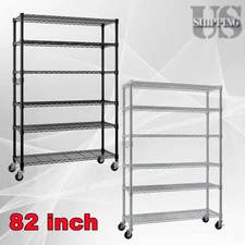 6 Tier 82" Metal Rack Free Standing Shelving Unit Heavy Duty Storage Wheel