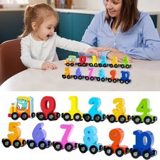 Wooden Magnetic Number Train Montessori Learning Toy Toddlers Early Education