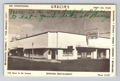 #ad #ad Bradenton FL Florida Garcia#x27;s Restaurant Antique Vintage Souvenir Postcard $0.99