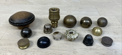 #ad Lamp Finials Lot Of 14 Mixed Metal Brass Caps Parts Vintage $22.50