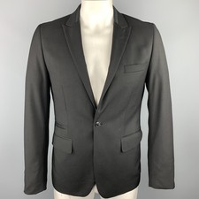 BEN SHERMAN Size L Black Polyester Blend Peak Lapel Sport Coat