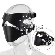Bondage Eye Mask Cosplay Half Face Masks PU Leather Head Harness Mouth Restraint