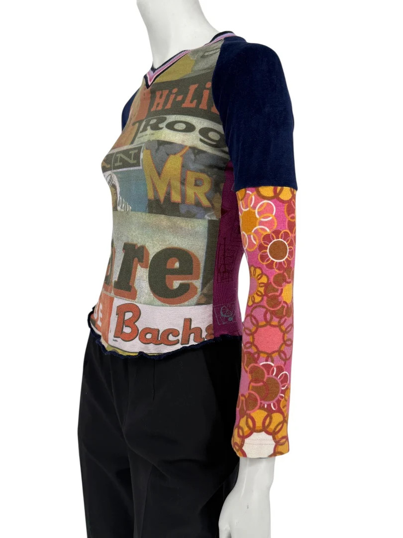 Custo Barcelona Graphic Patchwork Long-Sleeve Top… - image 2