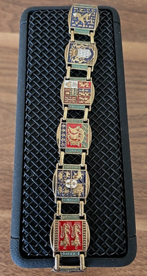 Vintage French Coats of Arms Enamel brass 7 inch Heraldic Shield Bracelet