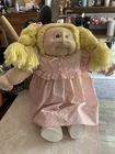 Vintage 1985 Cabbage Patch Soft Sculpture Doll, Pink Dress, Blonde Hair